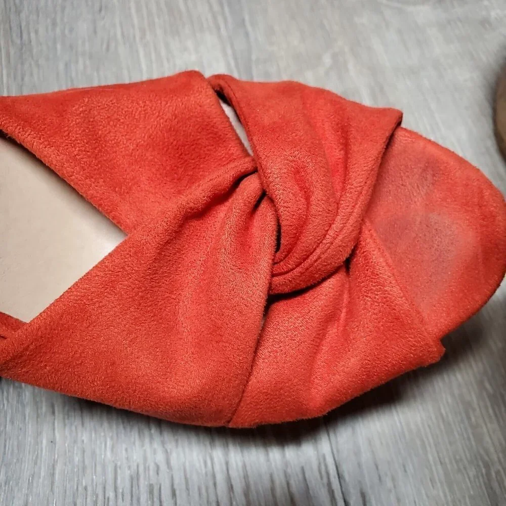 BP Women's Faux Suede Ankle Strap Orange Cork Wedge Heels Open Toe Shoes Sz 10M